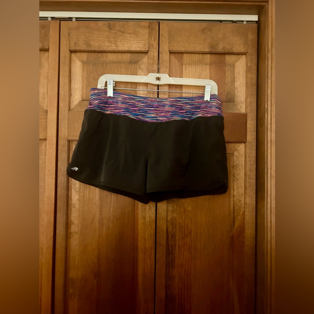 Ideology Women’s Sz M Grey Shorts W/ Multi Colored Waistband and Back Zip Pocket
